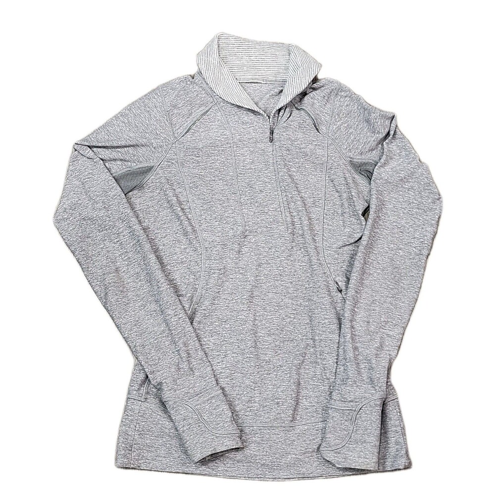 LULULEMON GRAY 1/4 ZIP STRETCHY ZIP POCKETS SWEATSHIRT PULLOVER SIZE 4 - Picture 8 of 11